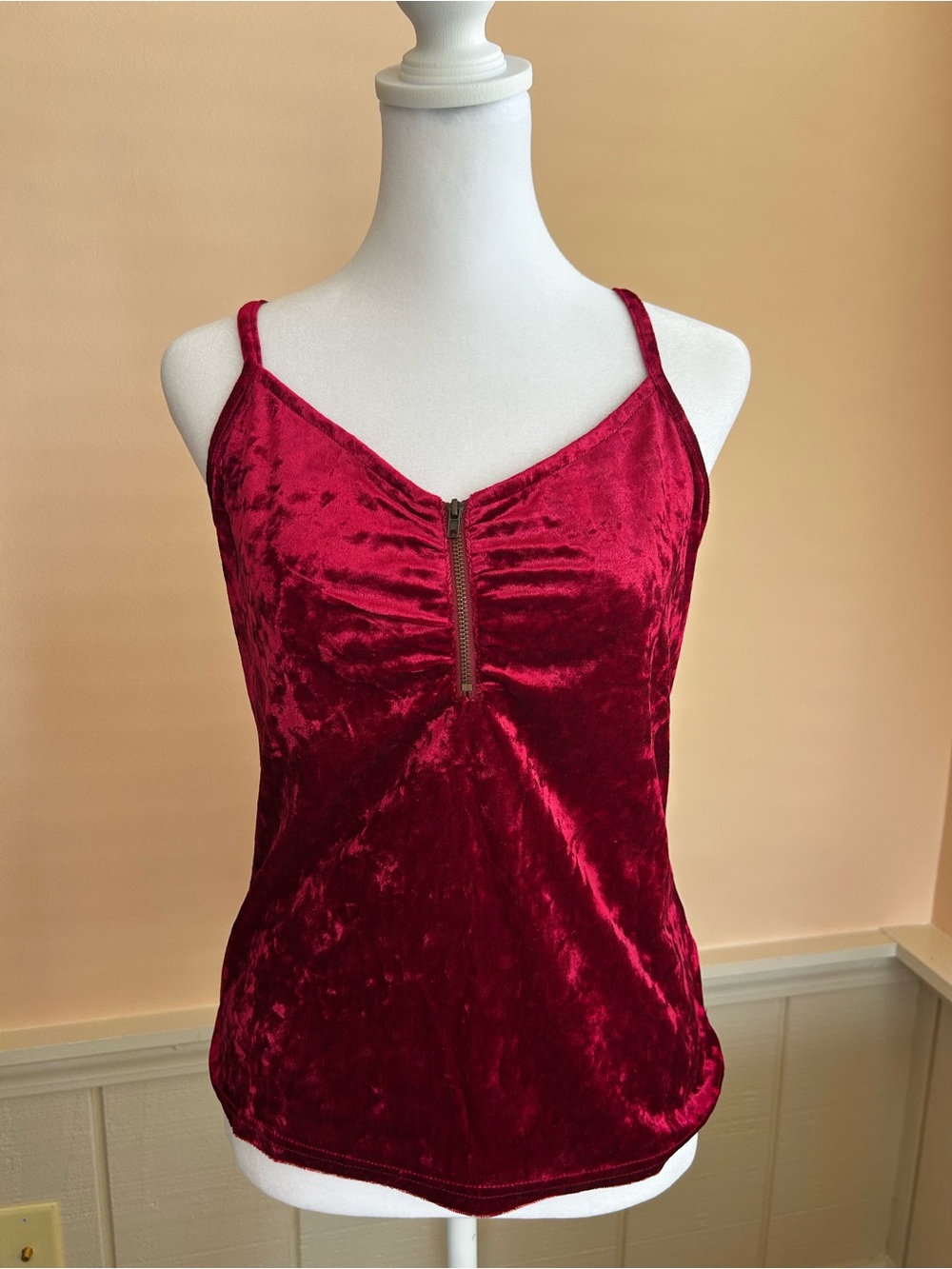 Allegra K Red Velvet Zip-Front Cami